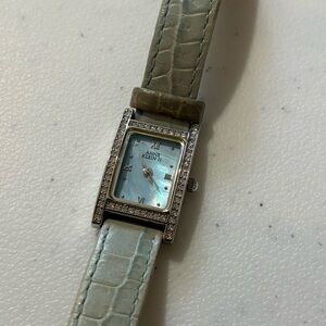 Anne Klein II rectangular Women’s Petite Watch Blue Pearl Dial , Crystal Case